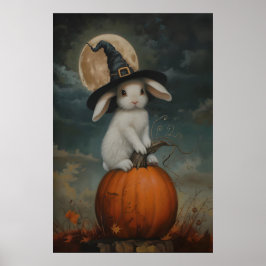 Póster Cute Bunny Witch on Pumpkin Art Imprimible, Hallow