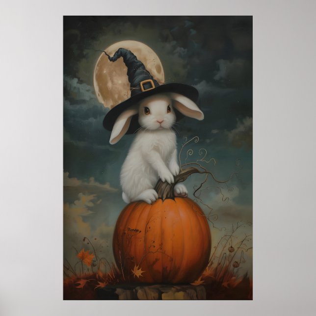 Póster Cute Bunny Witch on Pumpkin Art Printable, Hallowe (Frente)