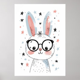 Póster Cute Bunny with Glasses – Adorable Cartoon Rabbit 