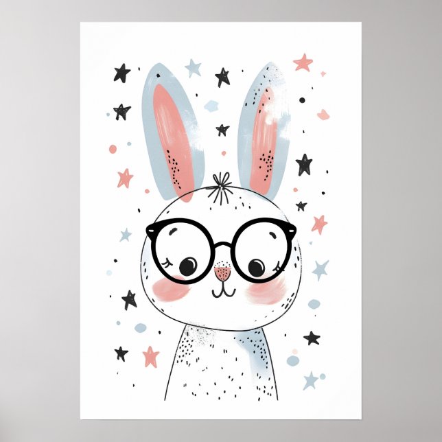Póster Cute Bunny with Glasses – Adorable Cartoon Rabbit  (Frente)