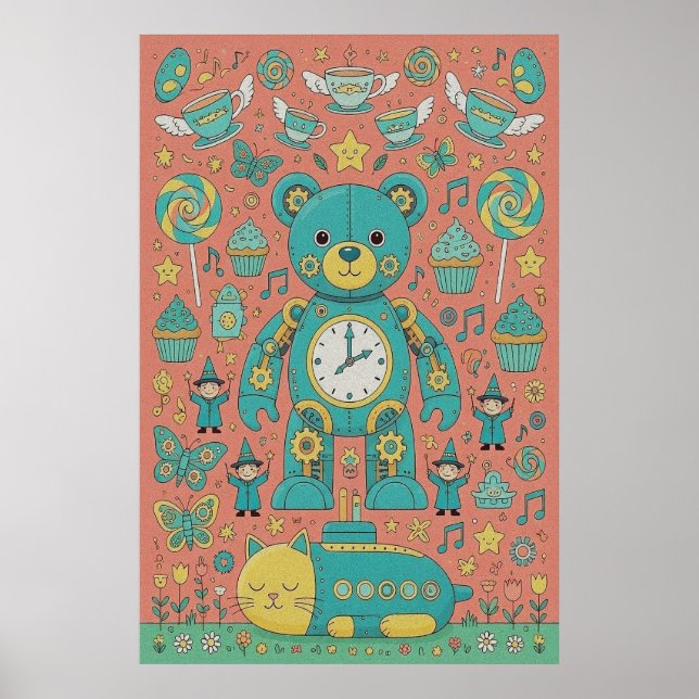 Póster Cute Busy Teddy Bear Illustration  (Frente)