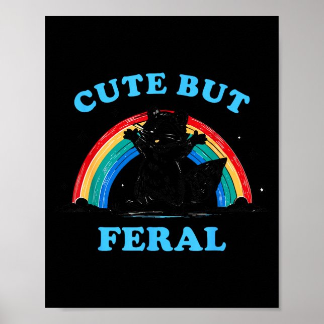 Póster Cute But Feral Raccoon With Rainbow Funny Raccoon  (Frente)