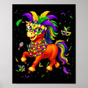Póster Cute caballo de Mardi Gras Amantes Martes de Carna