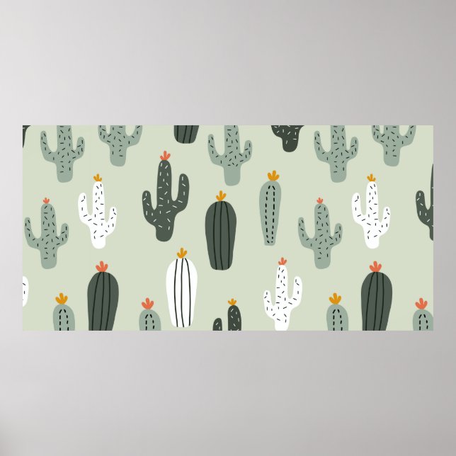 Póster Cute cacti seamless pattern,background with hand d (Frente)