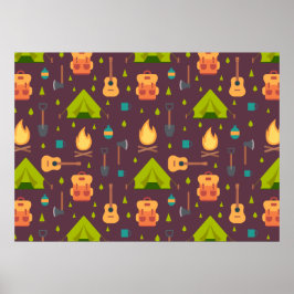 Póster Cute Camping Themed Pattern
