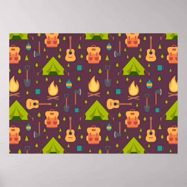 Póster Cute Camping Themed Pattern (Frente)