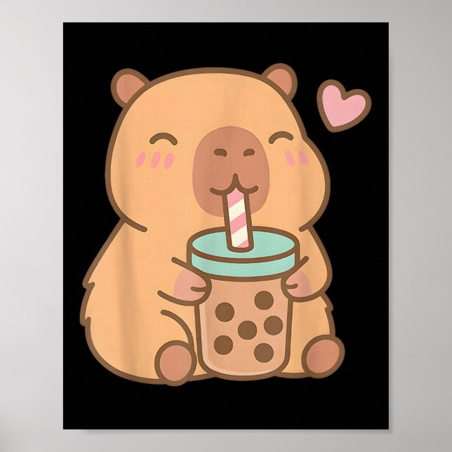 Póster Cute Capybara Kawaii Anime Bebe Burbble Tea Lov (Frente)