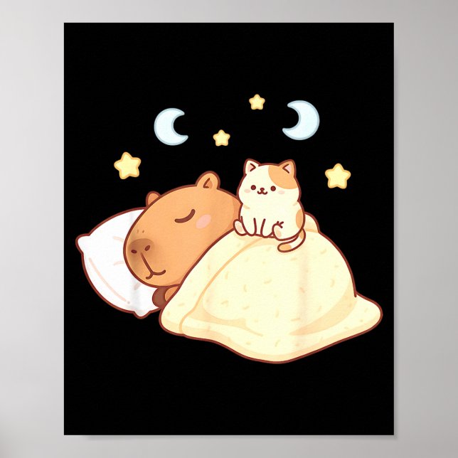 Póster Cute Capybara Kawaii Sleep Pajamas Sleepybara Cat  (Frente)
