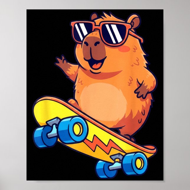 Póster Cute Capybara Skateboarding Chill Animal Lover Art (Frente)