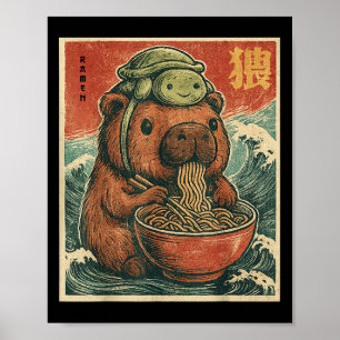 Póster Cute Capybara Y Mochila De Tortuga Ramen Kawaii Ca