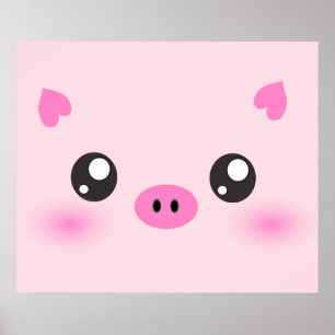 Póster Cute Cara de cerdo - minimalismo kawaii
