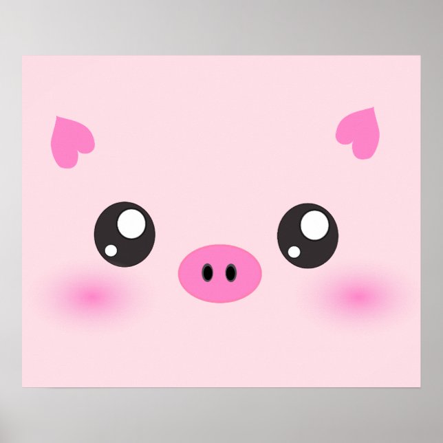 Póster Cute Cara de cerdo - minimalismo kawaii (Frente)