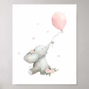 Póster Cute cartel de acuarela floral de elefante para gu