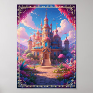 Póster Cute cartel de ciervo de bosque mágico fantástico