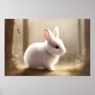 Póster Cute cartel de conejito bebé en acuarela
