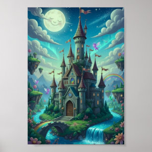 Póster Cute cartel de fantasía de rayo de sol en el bosqu