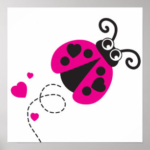 Póster Cute cartel de mariquita voladora rosa para la gua