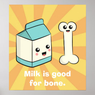 Póster Cute Cartoon about Milk and Bone
