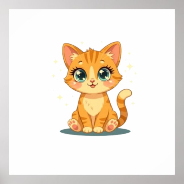Póster **Cute Cartoon Cat – Adorable Kitty Illustration** (Frente)