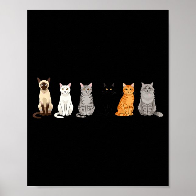 Póster Cute Cartoon Cats For Cat Lovers Funny Cat Breed  (Frente)