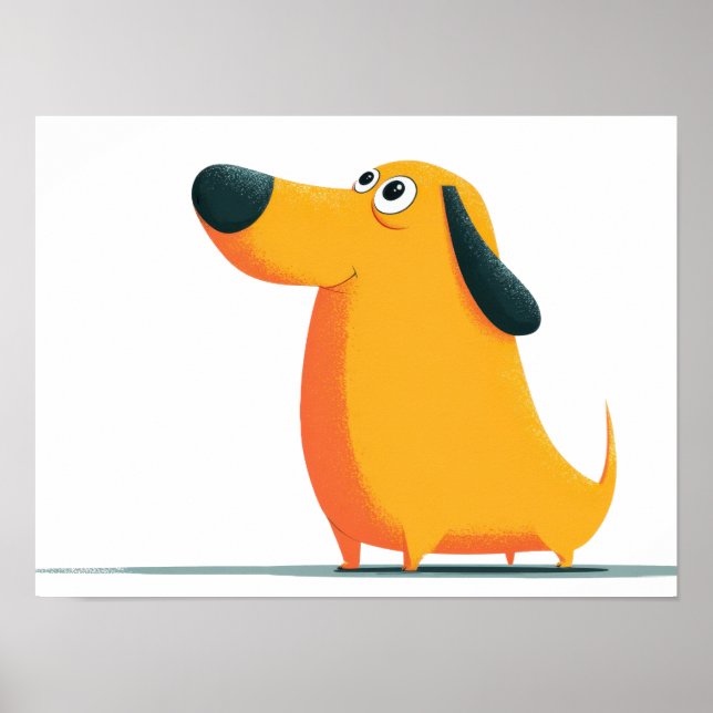 Póster Cute Cartoon Dachshund Illustration – Funny Sausag (Frente)