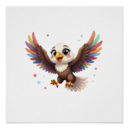 Póster Cute Cartoon Eagle Flying – Friendly Vector Art