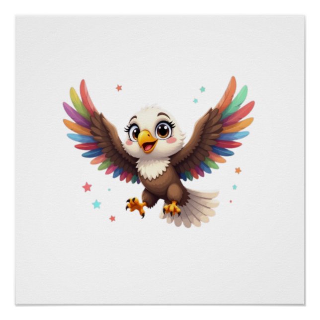 Póster Cute Cartoon Eagle Flying – Friendly Vector Art (Anverso)