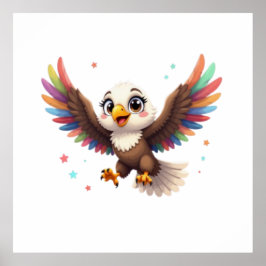 Póster Cute Cartoon Eagle Flying – Friendly Vector Art