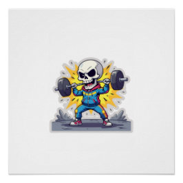 Póster “Cute Cartoon Skeleton Weightlifter • Funny Gym Ba