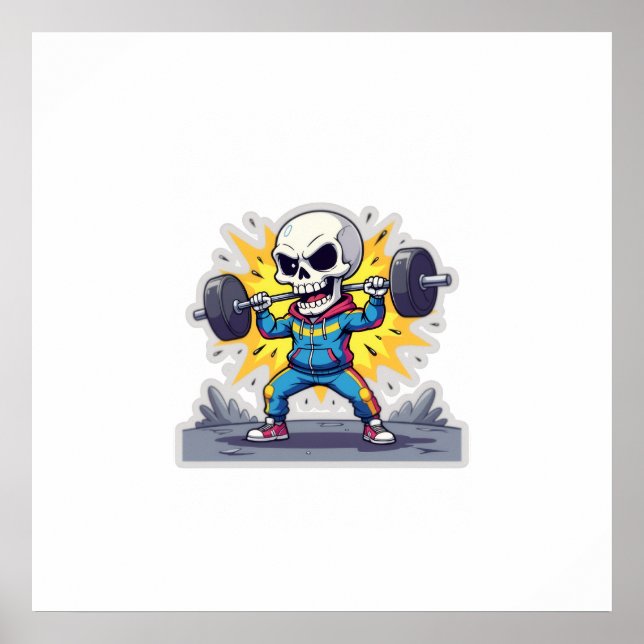 Póster “Cute Cartoon Skeleton Weightlifter • Funny Gym Ba (Frente)
