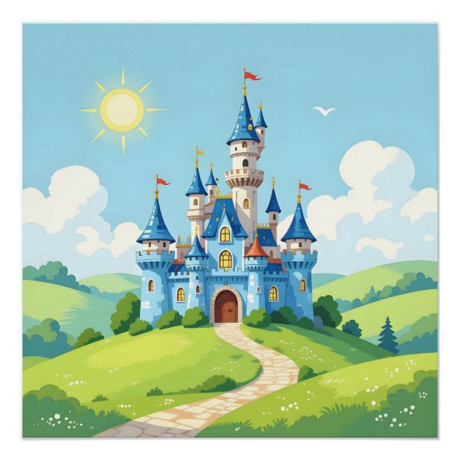 Póster Cute castillo azul y blanco (Anverso)