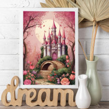 Cute Castillo de Fantasía Mágico y Caprichoso Rosa