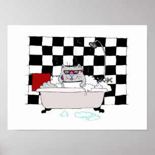 Póster Cute Cat Bathroom  Art Print