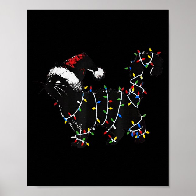 Póster Cute Cat Christmas Tree Lights Funny Santa Kitten  (Frente)