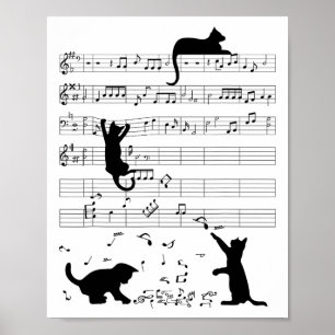 Póster Cute Cat Kitty Tocar Nota De Música Clef Musician