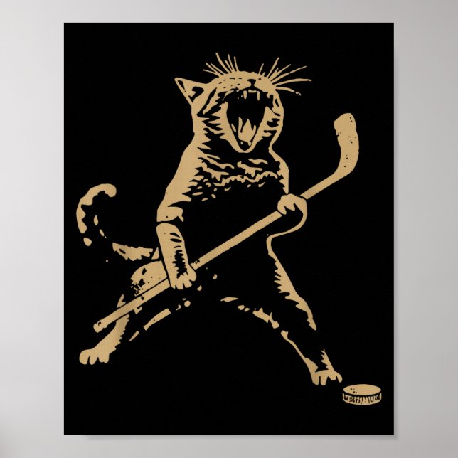 Póster Cute Cat Playing Ice Hockey Lover Player Funny  (Frente)