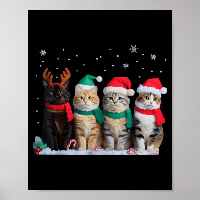 Póster Cute Cat Reindeer Light Christmas Cat Funny Santa  (Frente)