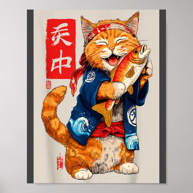 Póster Cute Cat Sushi Japanese Food Anime Graphic Tees Me (Frente)