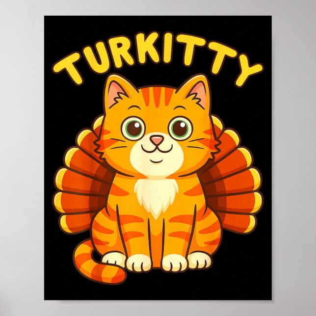 Póster Cute Cat Turkey Funny Thanksgiving For Men Women K (Frente)