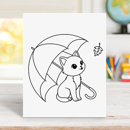Póster Cute Cat Umbrella Leaf Coloring Page
