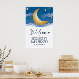 Póster Cute Celestial Moon and Stars Baby Shower