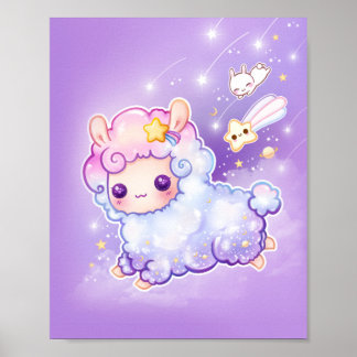 Póster Cute chibi alpaca con estrella futbolista kawaii