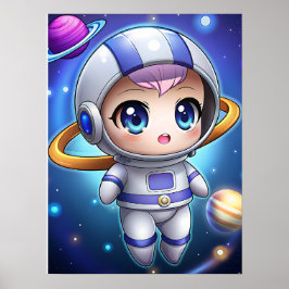 Póster Cute Chibi Astronaut Girl Space Explorer Kawaii