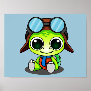 Póster Cute Chibi Aviador Turca