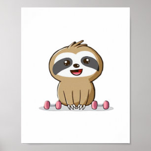 Póster Cute Chibi Perezoso Entrenamiento � Animal Diverti