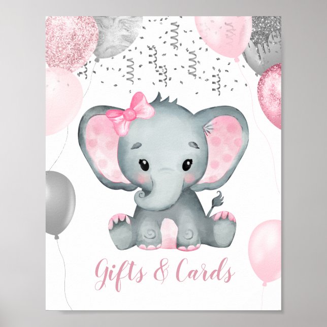 Póster Cute Chica Elephant Balloons Regalos de Baby Showe (Frente)