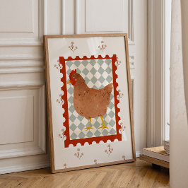 Póster Cute Chicken Cottagecore Nursery Wall Art 