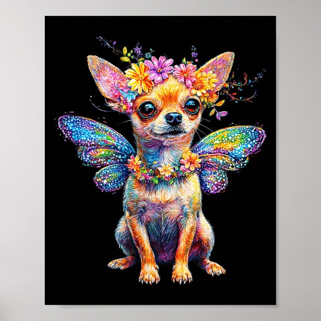 Póster Cute Chihuahua Dog Angel With Wings  (Frente)