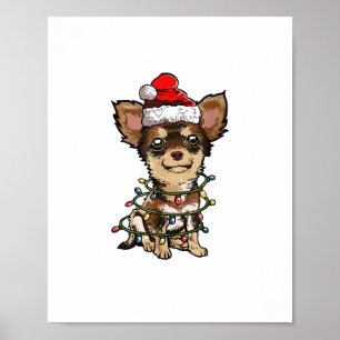 Póster Cute Chihuahua Santa Christmas Tree enciende Navid