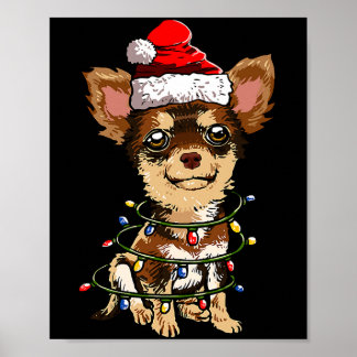 Póster Cute Chihuahua Santa Christmas Tree Lights Xmas Do